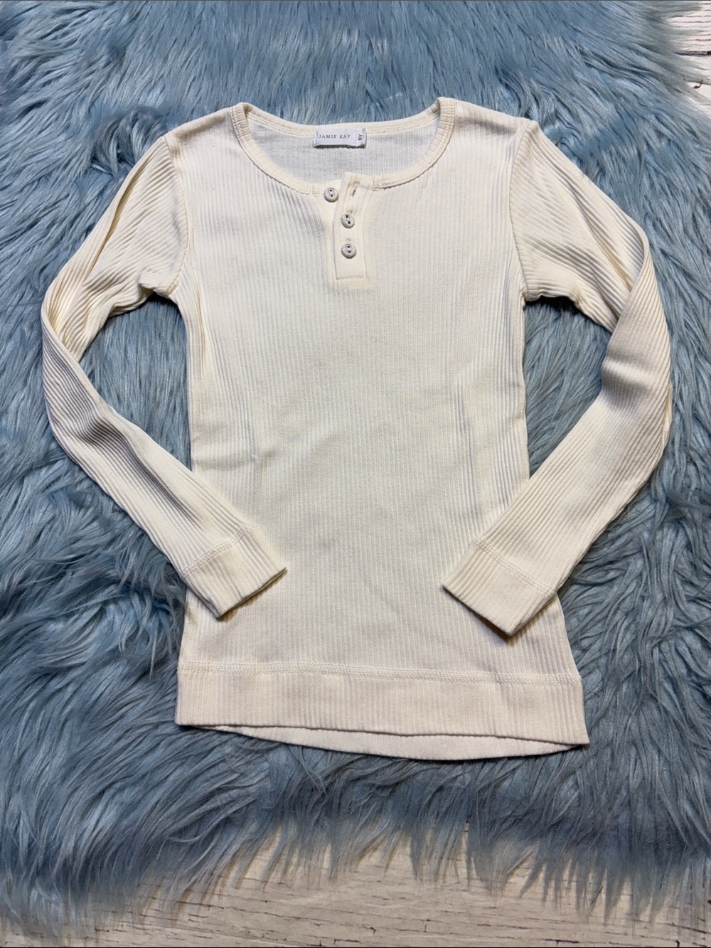 Jamie Kay Cream Ribbed Henley Long Sleeve Top sz 6Y